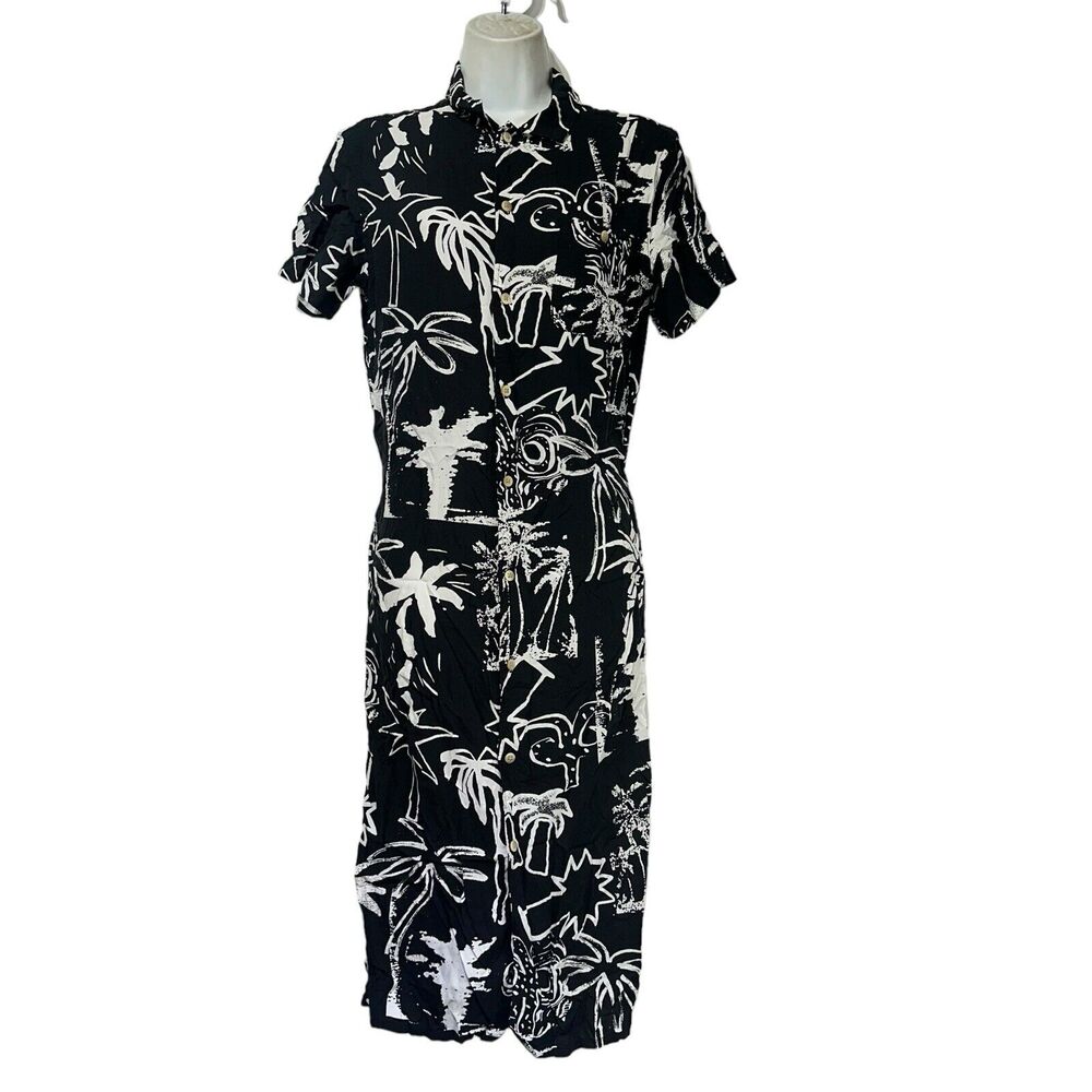 quiksilver camp jungle fever Black White Floral Button Up dress womens Size XS